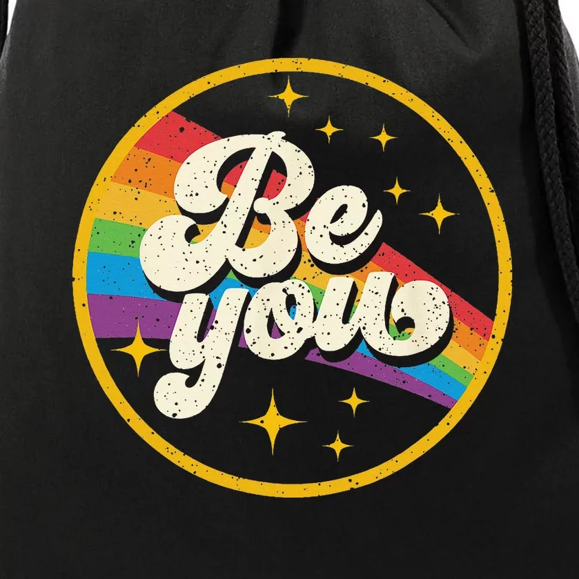 Be You Pride LGBTQ Gay LGBT Ally Rainbow Flag Retro Galaxy Drawstring Bag