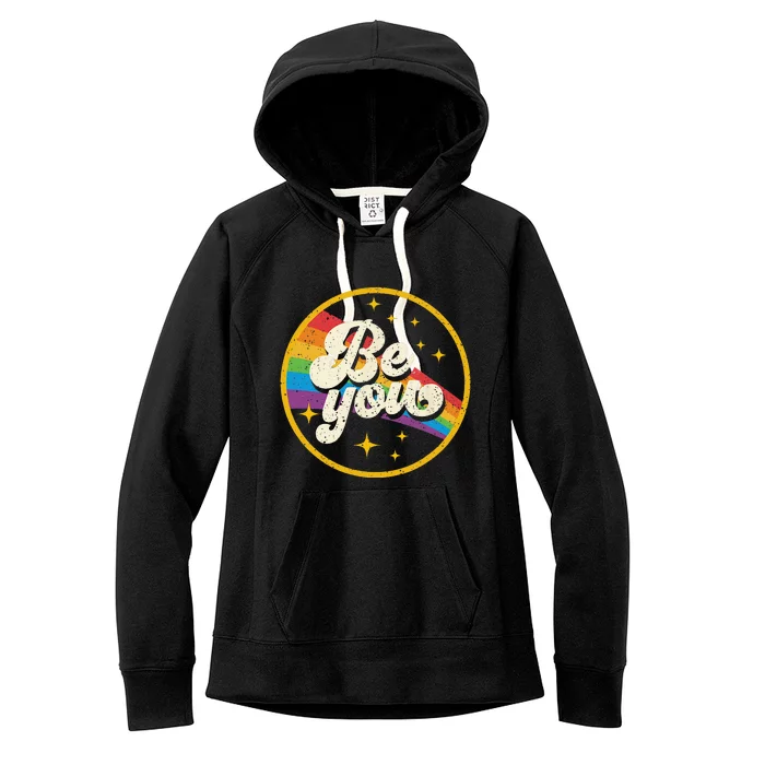 Be You Pride LGBTQ Gay LGBT Ally Rainbow Flag Retro Galaxy Women's Fleece Hoodie