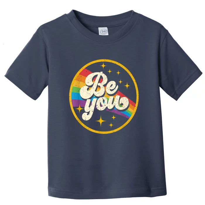 Be You Pride Lgbtq Gay Lgbt Ally Rainbow Flag Retro Galaxy Toddler T-Shirt