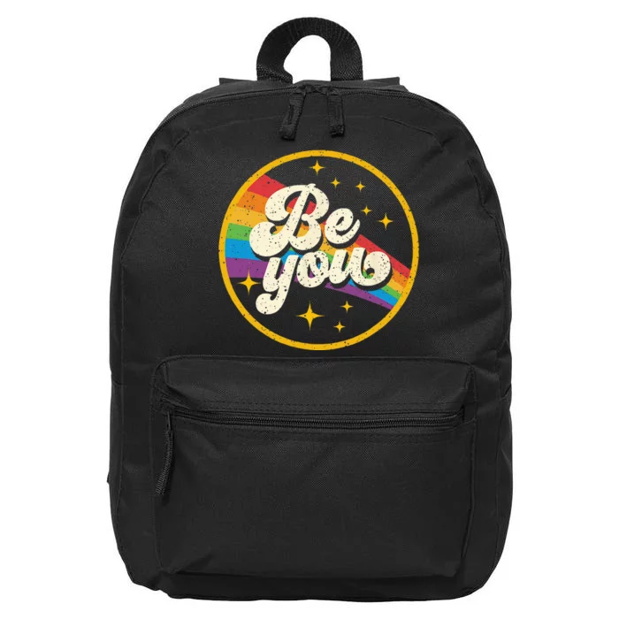 Be You Pride LGBTQ Gay LGBT Ally Rainbow Flag Retro Galaxy 16 in Basic Backpack