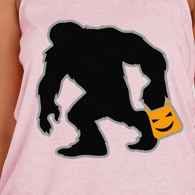 Bigfoot Yeti Trick Or Treat Halloween Candy Bag Sasquatch Women's Knotted Racerback Tank