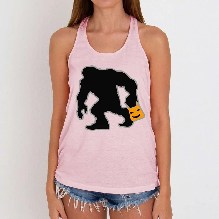 Bigfoot Yeti Trick Or Treat Halloween Candy Bag Sasquatch Women's Knotted Racerback Tank