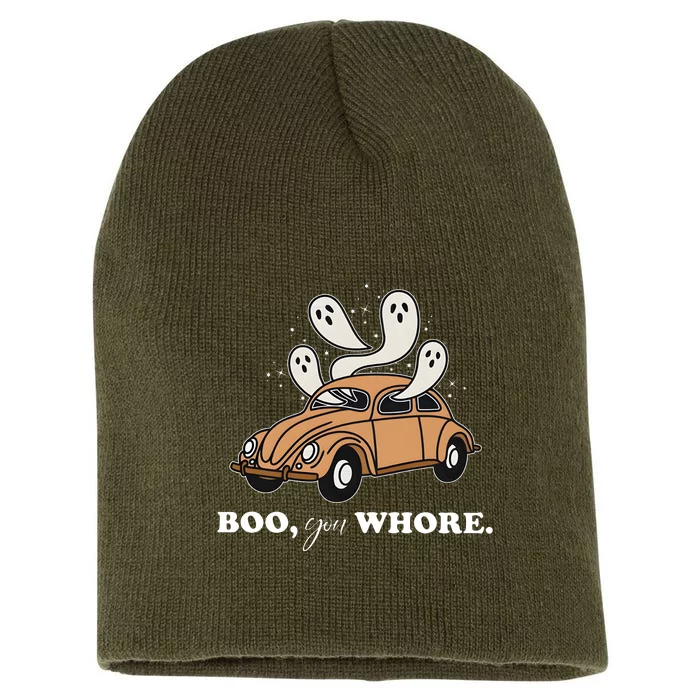 Boo You Whore Retro Halloween Ghost Ghoul Short Acrylic Beanie