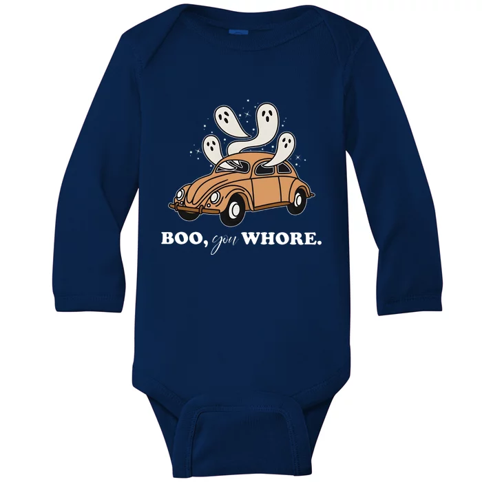 Boo You Whore Retro Halloween Ghost Ghoul Baby Long Sleeve Bodysuit