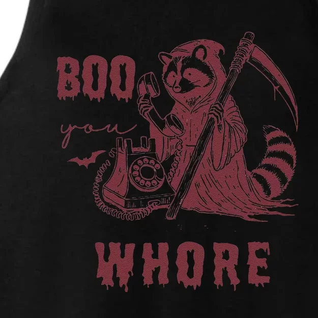 Boo You Whore Raccoon Spooky Season Animal Halloween Ladies Tri-Blend Wicking Tank