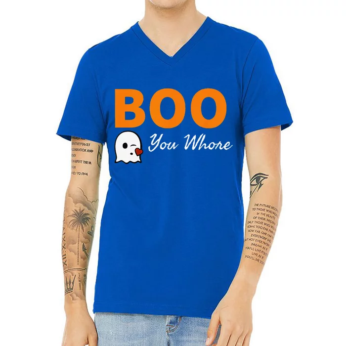 Boo You Whore Funny Halloween Costume Idea V-Neck T-Shirt