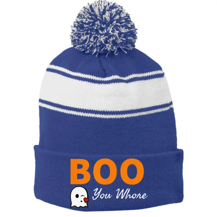 Boo You Whore Funny Halloween Costume Idea Stripe Pom Pom Beanie