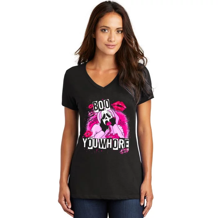 Boo You Whore Skeleton Women's V-Neck T-Shirt