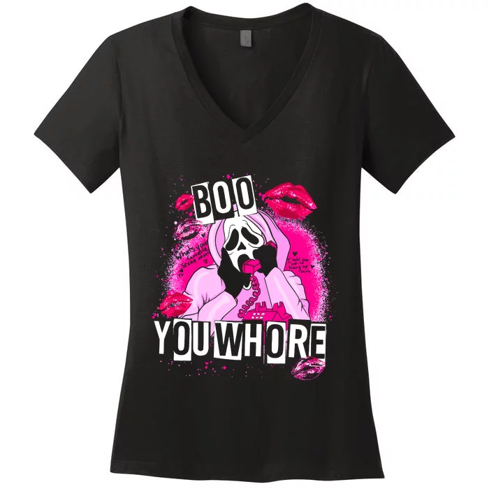 Boo You Whore Skeleton Women's V-Neck T-Shirt