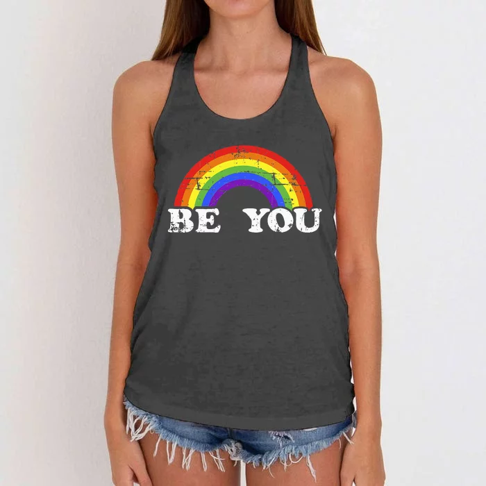 Be You With Rainbow Flag For Gay And Lesbian Pride Month Women's Knotted Racerback Tank