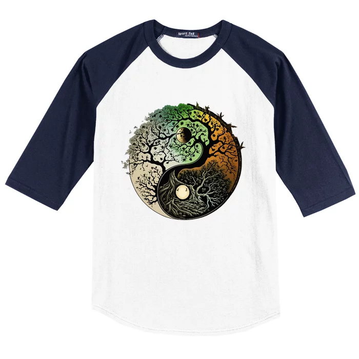 Buddhist Yin Yang Zen Tree Of Life Baseball Sleeve Shirt