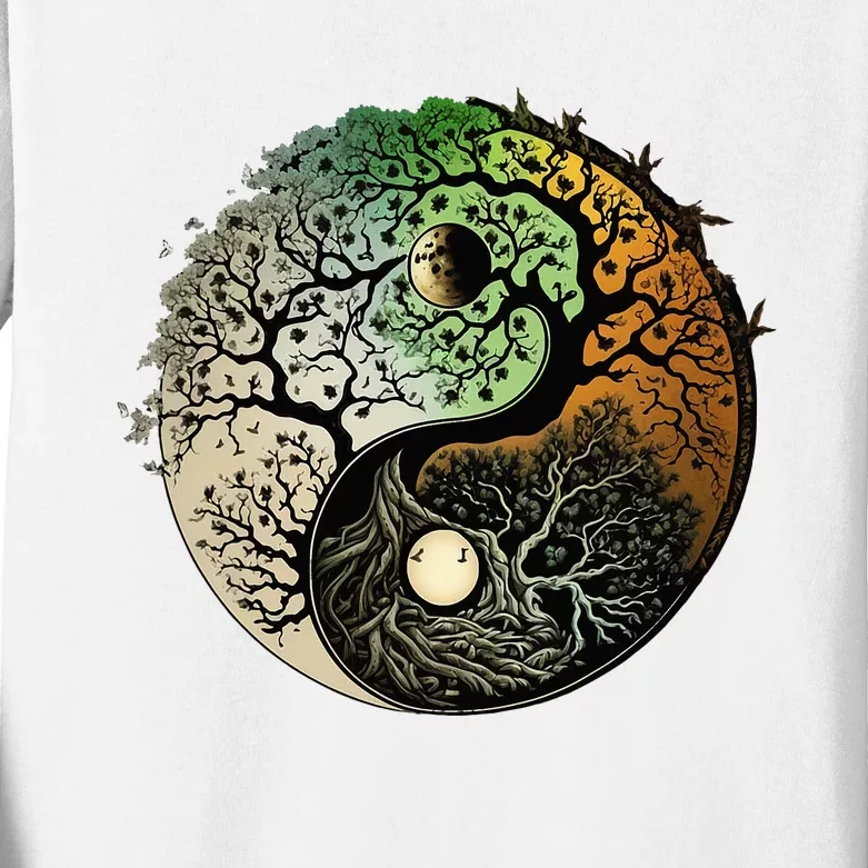 Buddhist Yin Yang Zen Tree Of Life Kids Long Sleeve Shirt