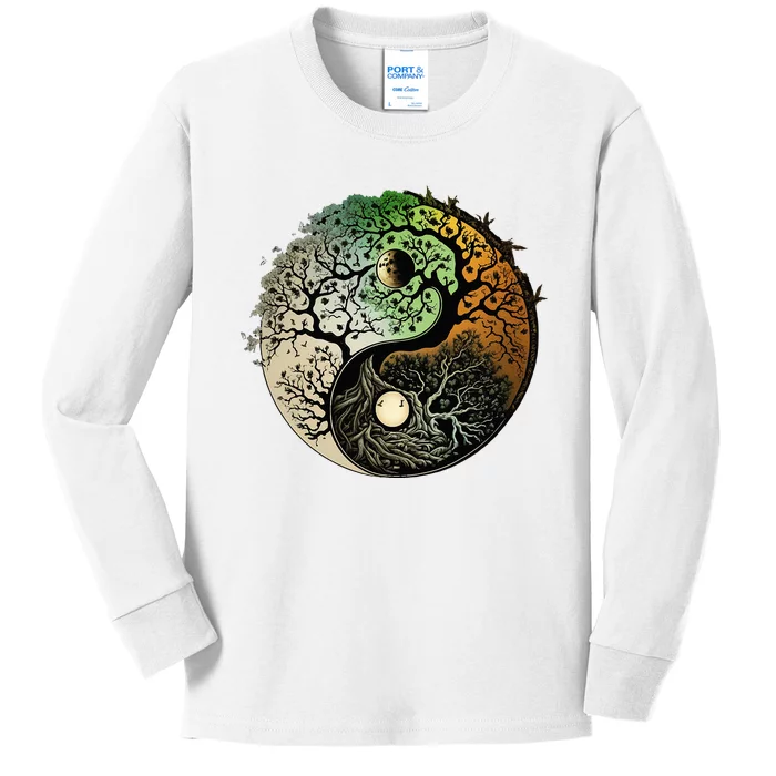 Buddhist Yin Yang Zen Tree Of Life Kids Long Sleeve Shirt