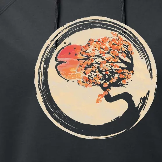 Bonsai Zen Buddhist Enso Circle Tree In Japanese Performance Fleece Hoodie