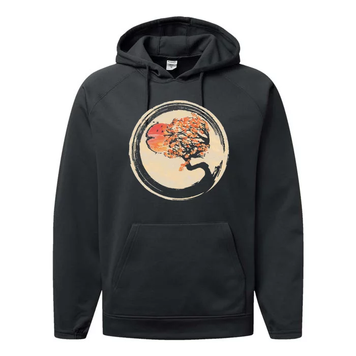 Bonsai Zen Buddhist Enso Circle Tree In Japanese Performance Fleece Hoodie