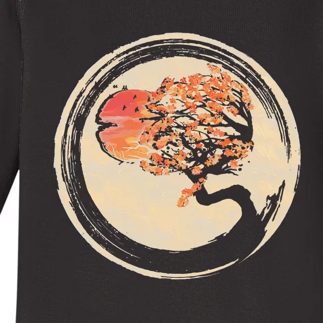 Bonsai Zen Buddhist Enso Circle Tree In Japanese Baby Long Sleeve Bodysuit