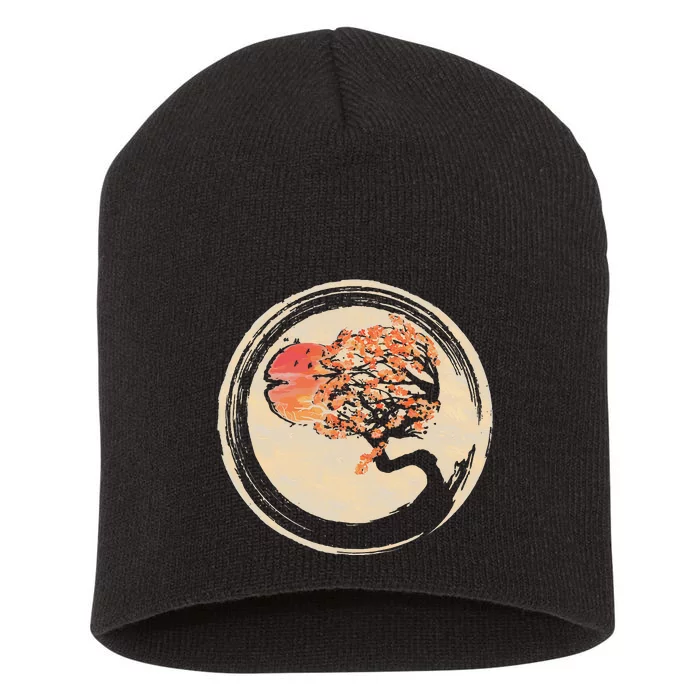 Bonsai Zen Buddhist Enso Circle Tree In Japanese Short Acrylic Beanie