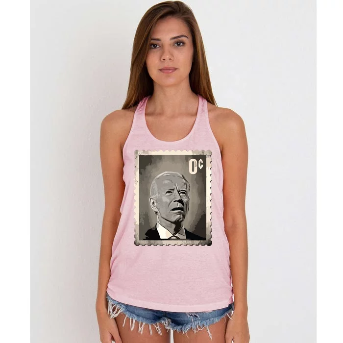 Biden Zero Cents Stamp 0 President Biden No Cents Women's Knotted Racerback Tank