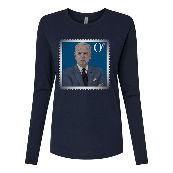 Biden Zero Cents Stamp Joe 0 Funny President Womens Cotton Relaxed Long Sleeve T-Shirt