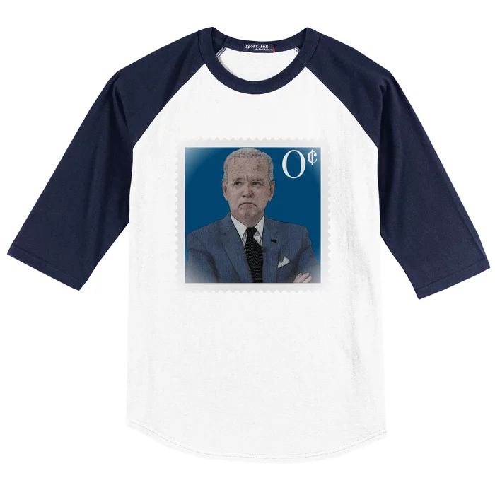 Biden Zero Cents Stamp Joe 0 Funny President Baseball Sleeve Shirt