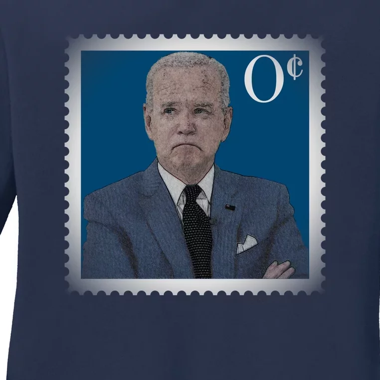 Biden Zero Cents Stamp Joe 0 Funny President Ladies Long Sleeve Shirt