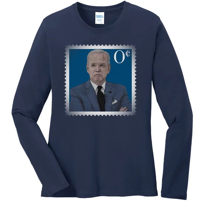 Biden Zero Cents Stamp Joe 0 Funny President Ladies Long Sleeve Shirt