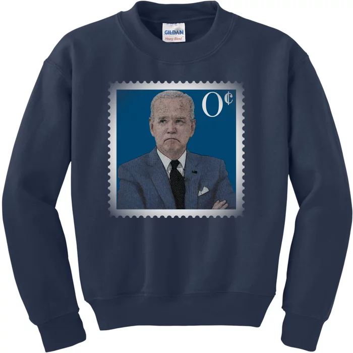 Biden Zero Cents Stamp Joe 0 Funny President Kids Sweatshirt