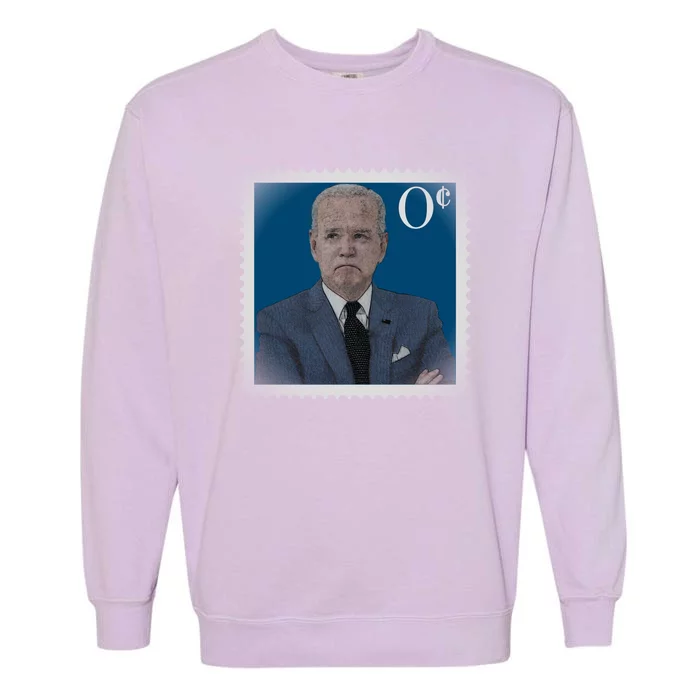 Biden Zero Cents Stamp Joe 0 Funny President Garment-Dyed Sweatshirt