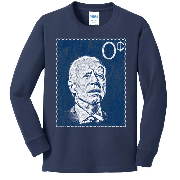 Biden Zero Cents Stamp 0 President Joe Kids Long Sleeve Shirt