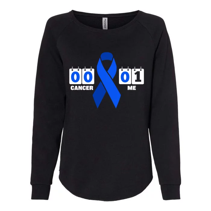 Cancer 00 Me 01 Blue Ribbon Colon Cancer Awareness Funny Gift Womens California Wash Sweatshirt