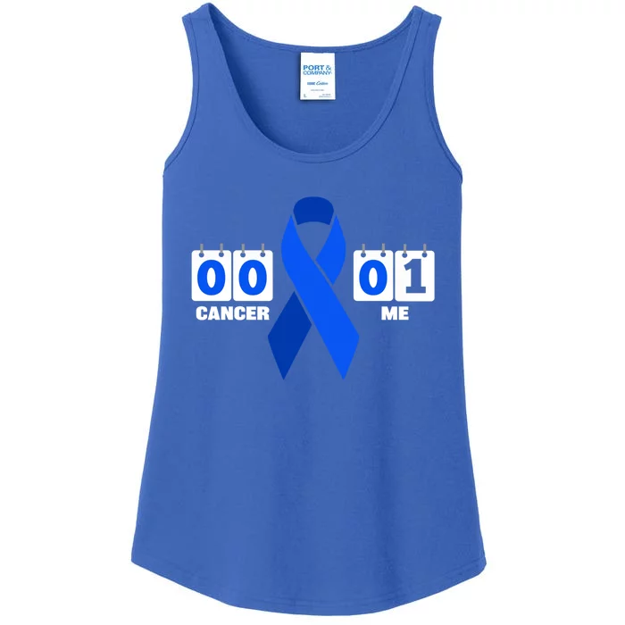 Cancer 00 Me 01 Blue Ribbon Colon Cancer Awareness Funny Gift Ladies Essential Tank