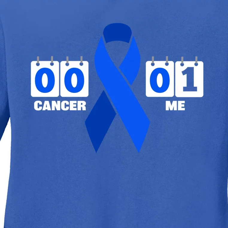 Cancer 00 Me 01 Blue Ribbon Colon Cancer Awareness Funny Gift Ladies Long Sleeve Shirt