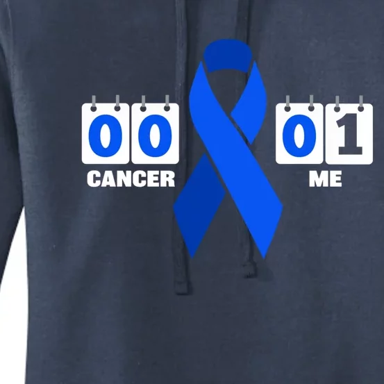 Cancer 00 Me 01 Blue Ribbon Colon Cancer Awareness Funny Gift Women's Pullover Hoodie