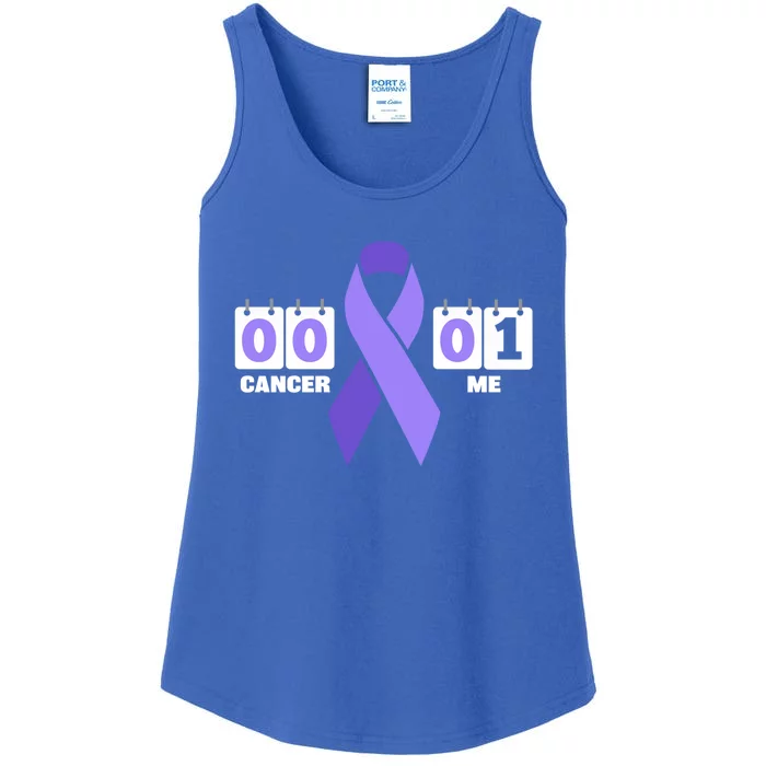 Cancer 0 Me 1 Purple Ribbon Testicular Cancer Awareness Gift Ladies Essential Tank