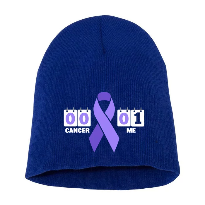 Cancer 0 Me 1 Purple Ribbon Testicular Cancer Awareness Gift Short Acrylic Beanie