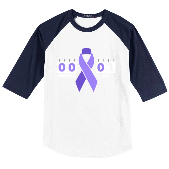 Cancer 0 Me 1 Purple Ribbon Testicular Cancer Awareness Gift Baseball Sleeve Shirt