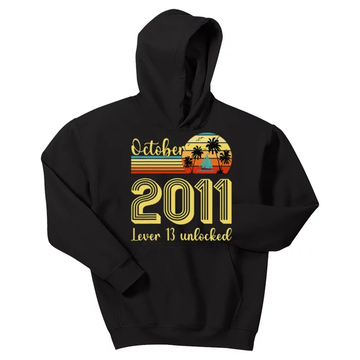 Cute 13th Birthday Born In Oct 2011 Birthday Kids Hoodie