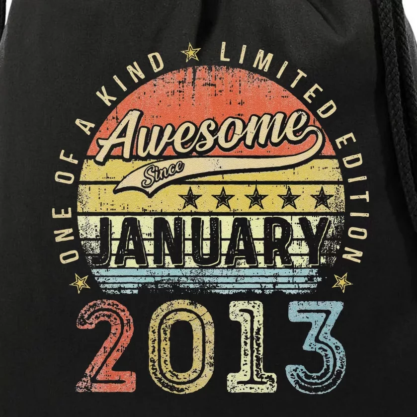 Cute 10th Birthday Gift Awesome Since January 2013 10 Year Old Drawstring Bag