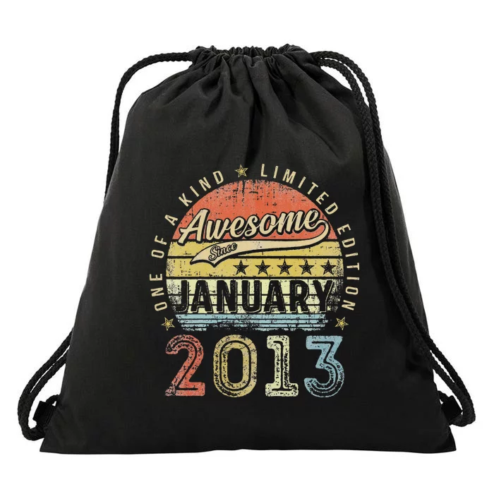 Cute 10th Birthday Gift Awesome Since January 2013 10 Year Old Drawstring Bag