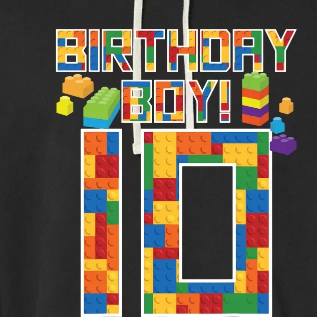 Cute 10th Birthday Gift 10 Years Old Block Building Garment-Dyed Fleece Hoodie