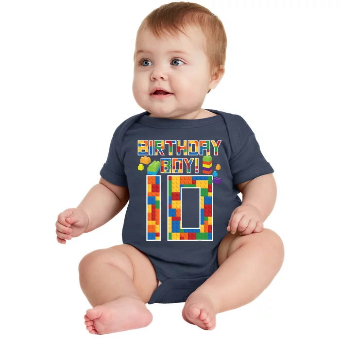 Cute 10th Birthday Gift 10 Years Old Block Building Baby Bodysuit