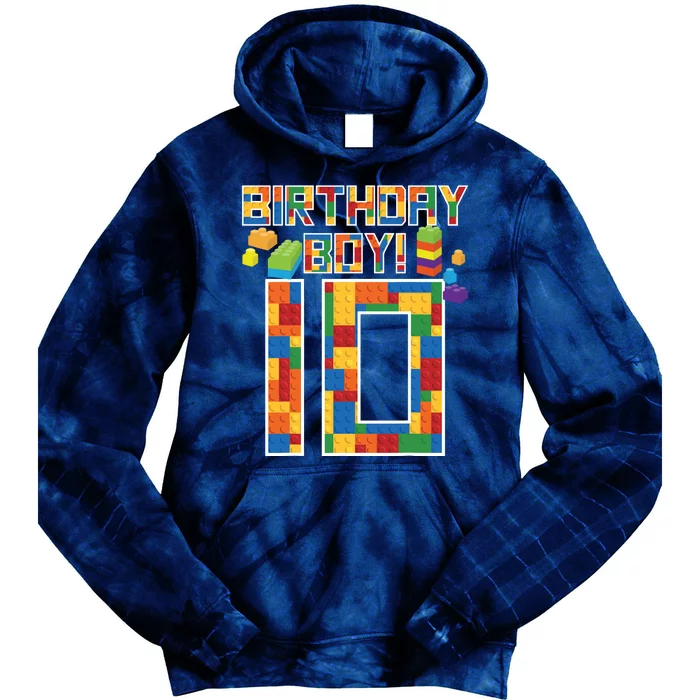 Cute 10th Birthday Gift 10 Years Old Block Building Tie Dye Hoodie