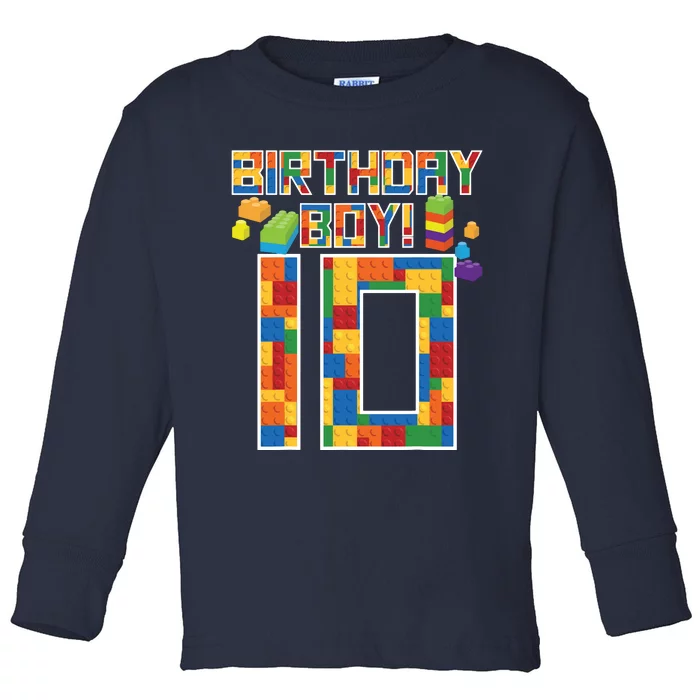 Cute 10th Birthday Gift 10 Years Old Block Building Toddler Long Sleeve Shirt