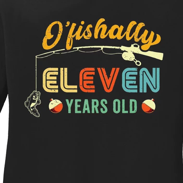 Cute 11th Birthday Fishing Fisherman Fisherwoman Ladies Long Sleeve Shirt