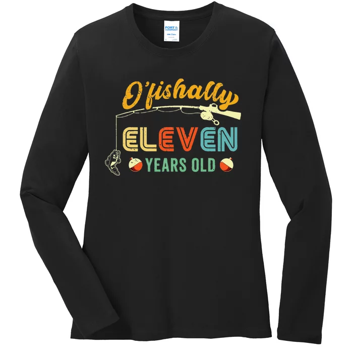 Cute 11th Birthday Fishing Fisherman Fisherwoman Ladies Long Sleeve Shirt