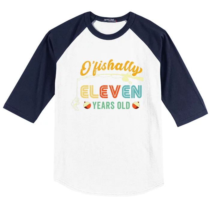 Cute 11th Birthday Fishing Fisherman Fisherwoman Baseball Sleeve Shirt