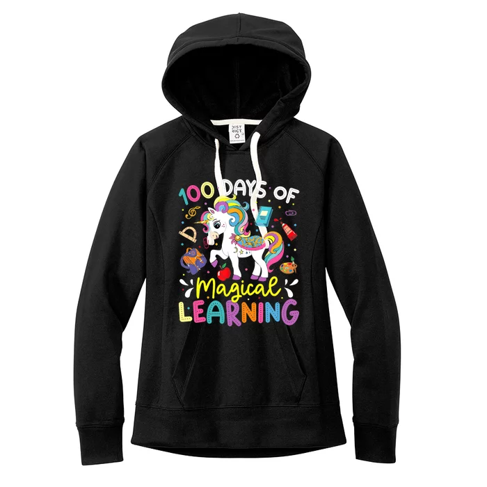 Cute 100 Days Of Magical Learning 100th Day School Unicorn Women's Fleece Hoodie