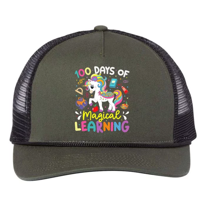 Cute 100 Days Of Magical Learning 100th Day School Unicorn Retro Rope Trucker Hat Cap