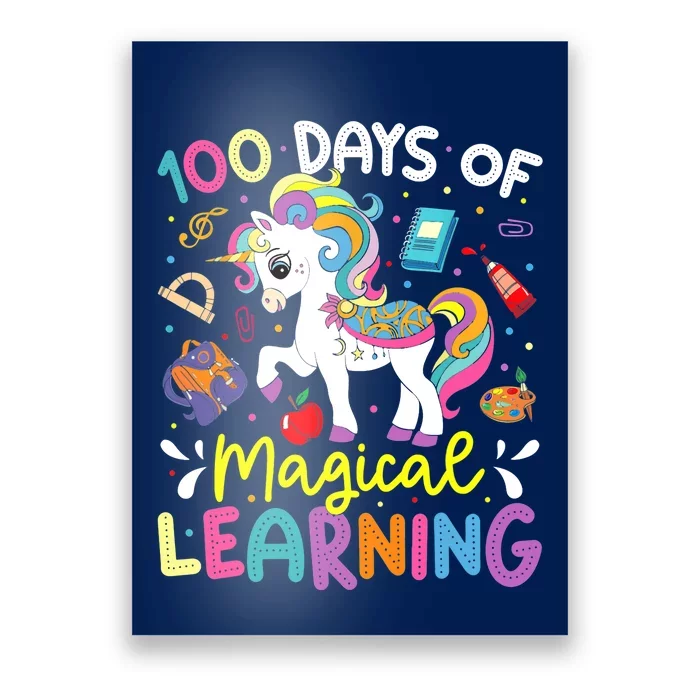 Cute 100 Days Of Magical Learning 100th Day School Unicorn Poster