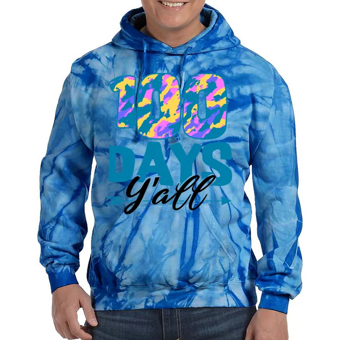 Camouflage 100 Days Y'all Funny 100th Day Of School Cute Gift Tie Dye Hoodie